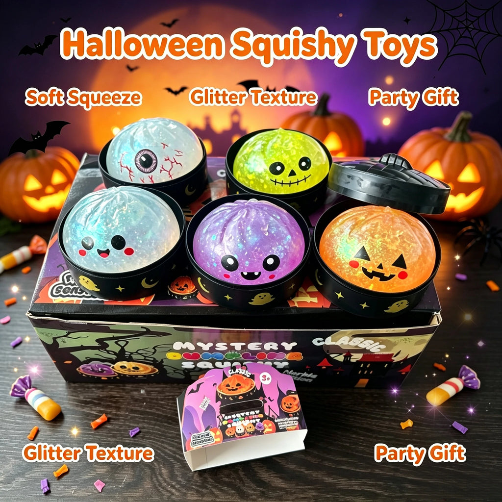 8cm Halloween Dumpling Squeeze Squishy Toy, Cute Slow Rising Squeeze Stress Relief Sensory Toy, Soft Kawaii Halloween Fidget Toy