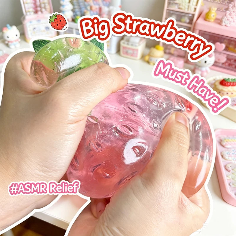 Squishy Vaseline Strawberry Stress Ball Toy Creative Strawberry No Rebound Squeeze Fidget Toy ASMR Sensory Stress Relief Toys